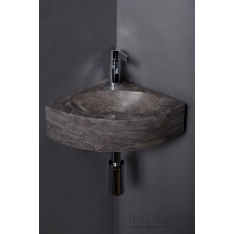 Forzalaqua Turino fontein - 30x30x10cm - hardsteen - kraangat midden - gezoet hardsteen (zwart) FO100021